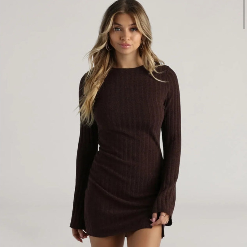 Elegant Brown Knit Dress